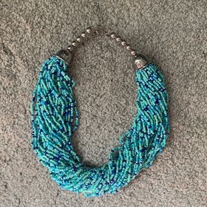 Blue seed bead statement necklace